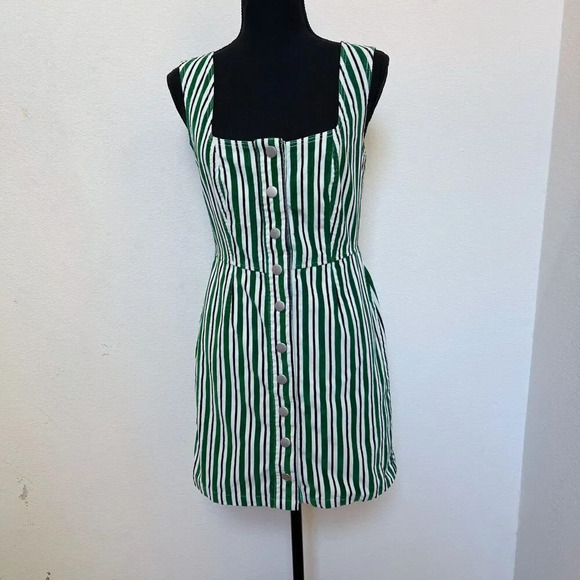 Urban Outfitters Stripped Corduroy Mini Dress Green White Size 2 - Picture 3 of 7